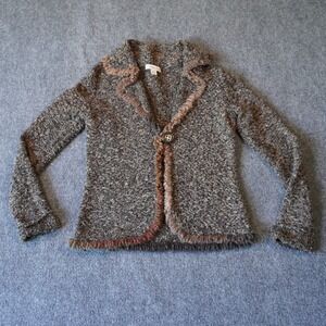 Coldwater Creek Womens‎ Small Tweed Knit Cardigan Faux Fur Trim Button Front